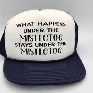 White and Black Trucker Hat with Mistletoe Quote
